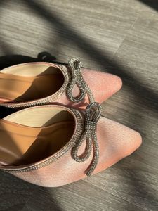 Pink Velvet Bow Mules UK5