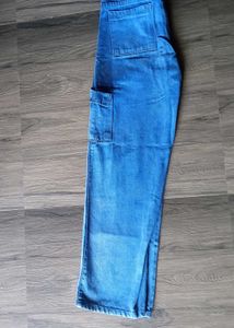 Blue Wide Leg Cargo Jeans