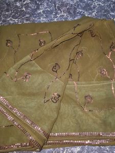 Olive Chumkis Worked Saree