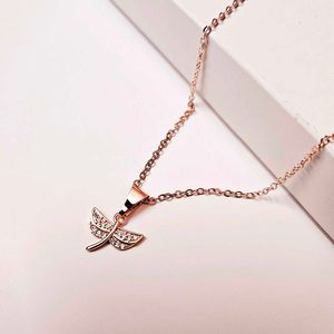 Studded Fairy Wings Rose Gold Pendant Necklace