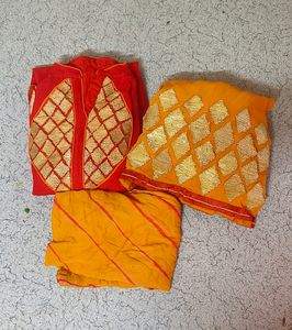 Georgette Red And Orange Plazo Suit