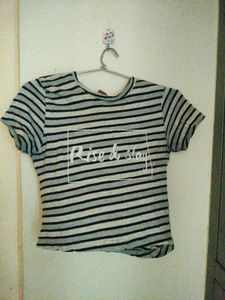 Black And White Striped Crop Top