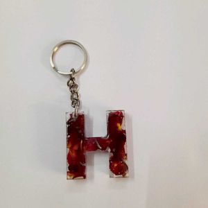 Real Rose Preserved Key Chain H Alphabet