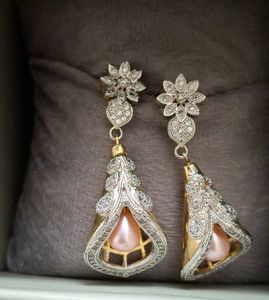 Elegant Floral Bell Earrings with Pearl Accents