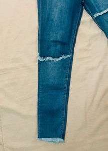 Blue Skinny Fit High Rise Waist Ripped Denim Jeans