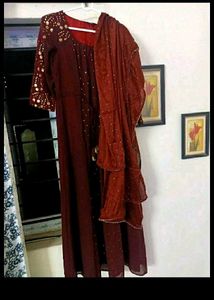 Combo Women&#39;s Green Dress and Mehroom kurta duptta
