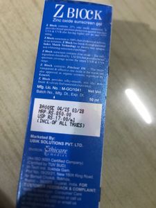 Z Block Zinc Oxide Sunscreen SPF 50+