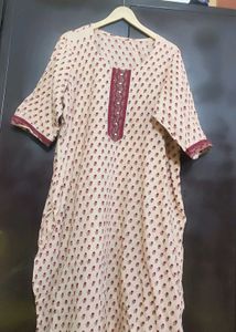 Nude Color Kurta Maroon Floral Print For 48 Bust
