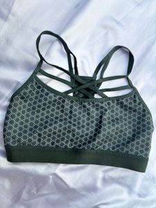 Green Patterned Sports Bra