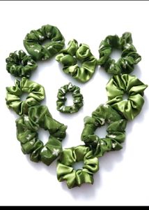 Handmade Green Floral Scrunchies (Set of 10)