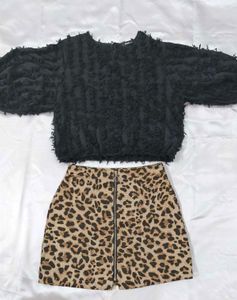 Leopard Mini Skirt & Black Top Set