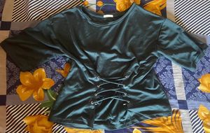 Dark Green Lace-Up Top