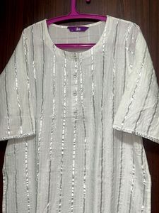 Ethnic Shiny White Straight Kurta