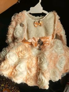 White And Peach Net Floral Jacket Frock