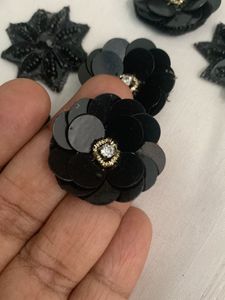 Set Of 25 Black Floral Applique Embellishments