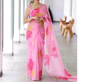 Eligent Pink Floral Print Saree Lighting Weight