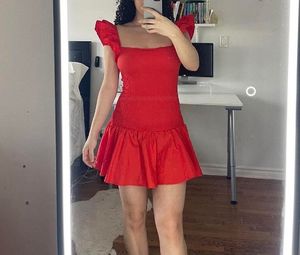 Zara Boho Cotton Bright Red Ruffles Smocked
