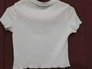 Shien White Ribbed Crop Top (32-34)