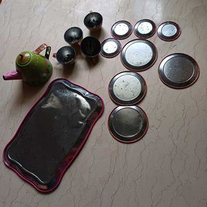 Metallic Tea Set For Pretend Play