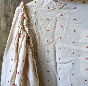 Salmon Colored Shirt With Lovely Red Dot Print.