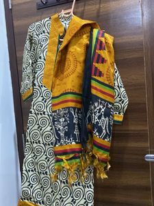 Cream and black kurta