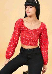 Red Crop Top &amp; Black Jeans Set
