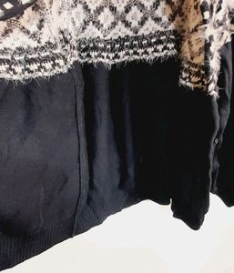 Dark Blue Sweater With Fur Work
