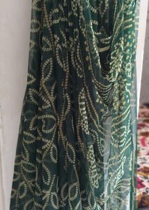 Bandhani Dark Green Saree