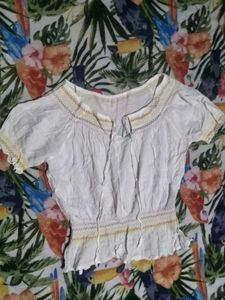 White Embroidered Crop Top