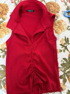 Red Ribbed Tank Top