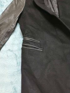 Imported Black Coat Jacket Breasted Faux Leather