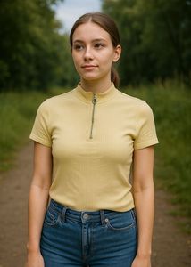 Yellow Ribbed Zip-Up Top