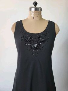 Black Beaded Tiered Dress