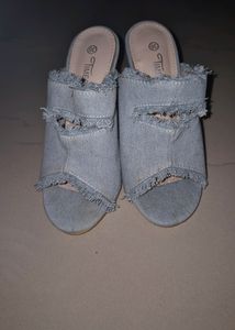 Denim Glass Heels. On Sale
