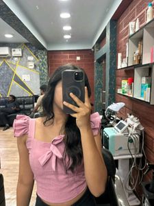Pink Ruffle Sleeve Bow Top