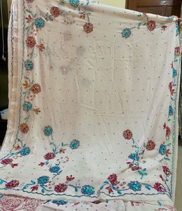 Beautiful White Multi Colour Work Saree