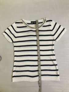 Striped Tee with Pearl Detail Bust 36