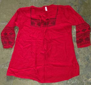 Red Embroidered Tunic Top