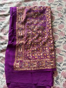 pure crepe phulkari embroidery saree