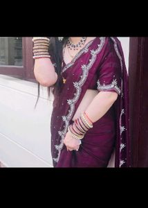 Beautiful handwork Wine Colour saree