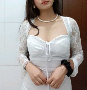 White Lace Sleeve Dress