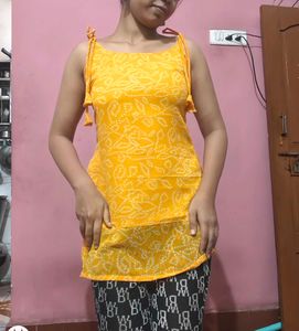 Tie Strap Tank Kurti Bandhani Print