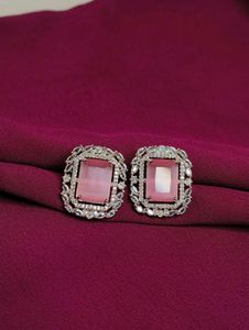 Pink Stone Stud Earrings