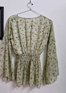 Floral Smocked Waist Long Sleeve Top