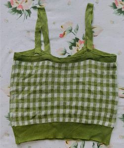 Green Gingham Knit Tank