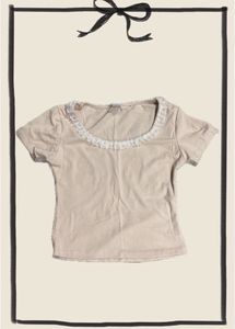 Beige Lace Detail Square Neck Top