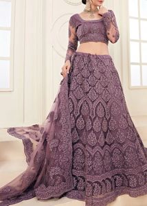 Semi Stitched purple Embroidered Lehenga Choli