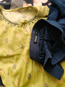 Olive Green Embroidered Kurti Set Branded