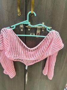 PINK CROCHET  CROP TOP (newme)
