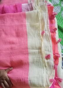 Beautiful Khadi Cotton Saree With Tassels